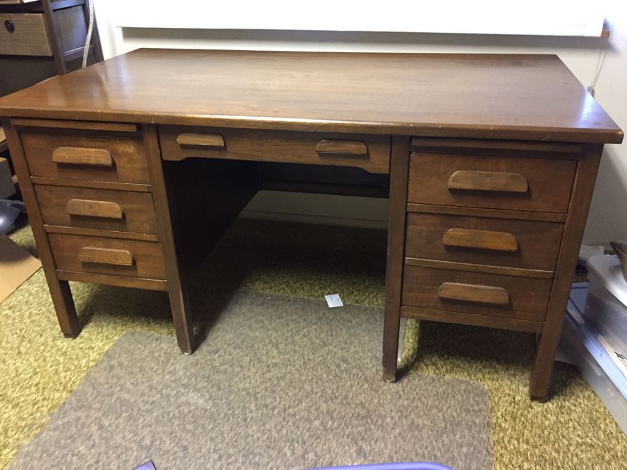 Vintage Solid Walnut Desk With Glass Top [Photo 1]