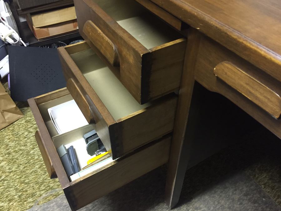 Vintage Solid Walnut Desk With Glass Top [Photo 10]