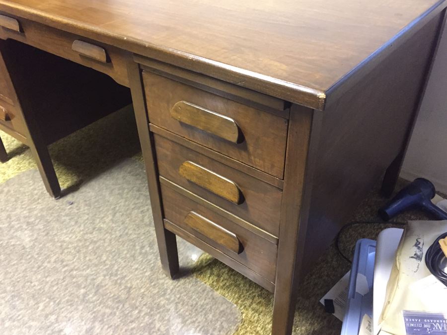 Vintage Solid Walnut Desk With Glass Top [Photo 4]
