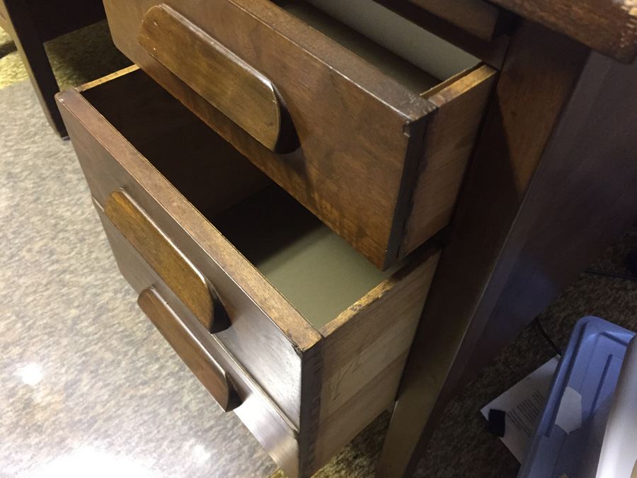 Vintage Solid Walnut Desk With Glass Top [Photo 8]