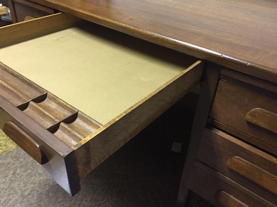Vintage Solid Walnut Desk With Glass Top [Photo 2]