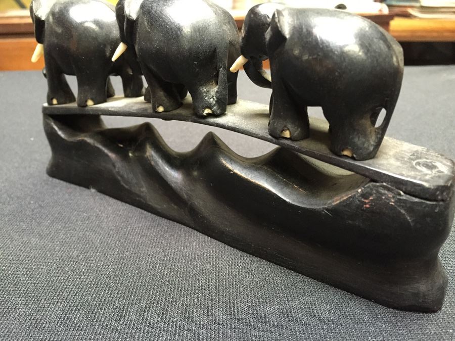 Ebony Carved Walking Elephants [Photo 3]