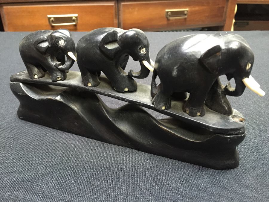 Ebony Carved Walking Elephants [Photo 1]