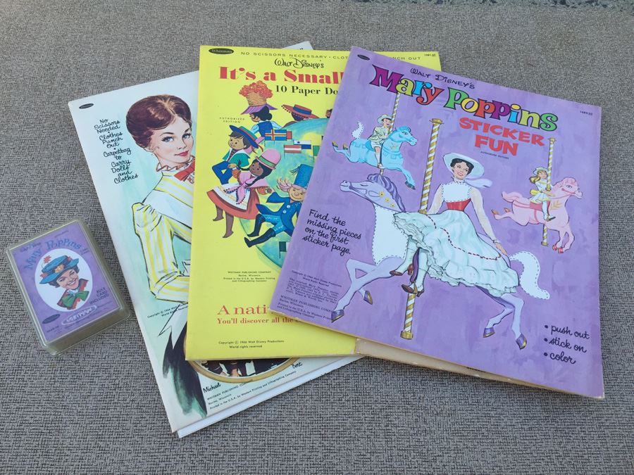 Walt Disney Ephemera Paper Dolls, Stickers, Cards & 1957 Disneyland Records Song Book