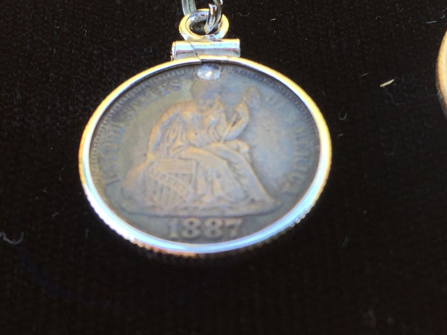 1887 Love Token Engraved CB BC Design Silver Liberty Seated Dime Pendant [Photo 4]