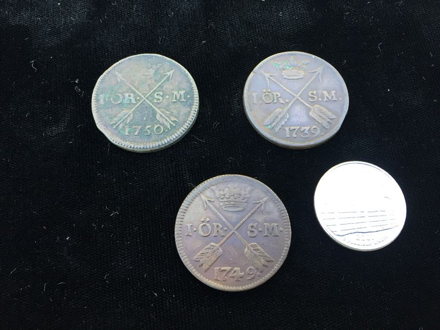 Sweden 1 Ore Coins 1739, 1749 And 1750