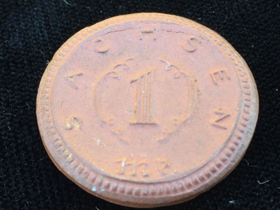 1921 Saxony Sachsen / Germany 1 Mark Meissen Crossed Swords Porcelain Coin [Photo 3]