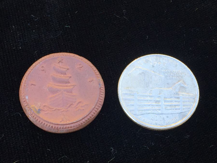 1921 Saxony Sachsen / Germany 1 Mark Meissen Crossed Swords Porcelain Coin