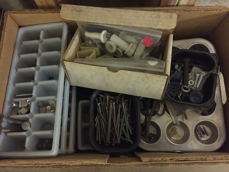 Huge Lot Of Hardware And Tools Including Nails, Screws, Bolts, Heavy Duty Crowbars, Metal Tongs [Photo 5]