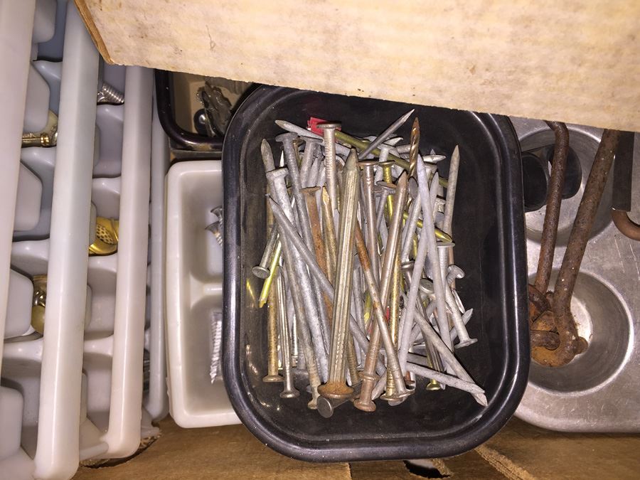Huge Lot Of Hardware And Tools Including Nails, Screws, Bolts, Heavy Duty Crowbars, Metal Tongs [Photo 6]