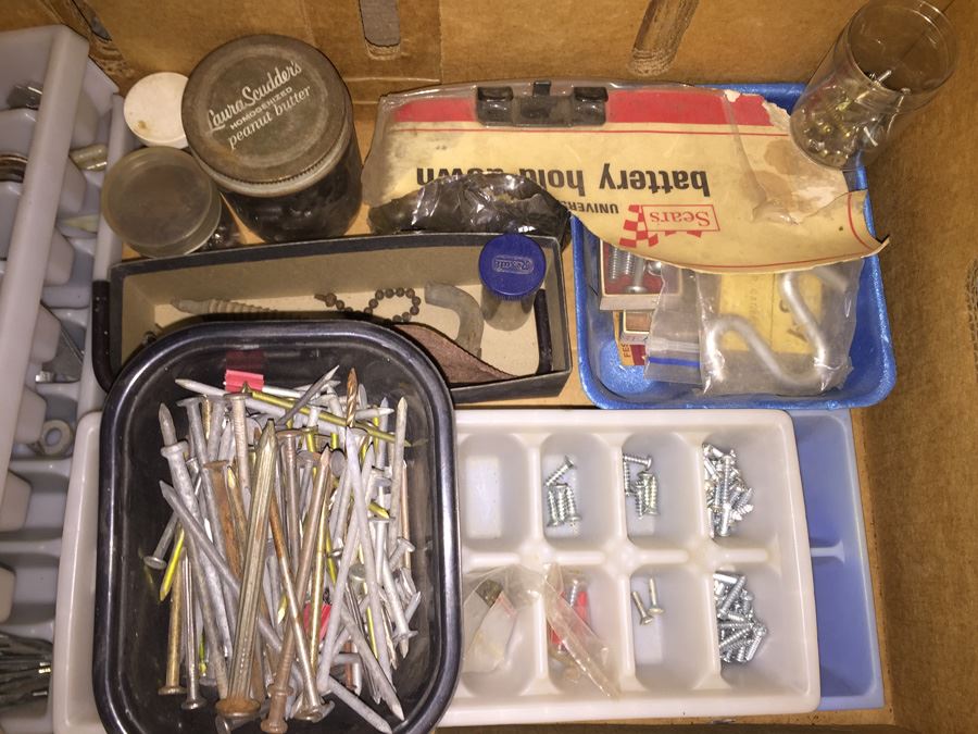 Huge Lot Of Hardware And Tools Including Nails, Screws, Bolts, Heavy Duty Crowbars, Metal Tongs [Photo 9]