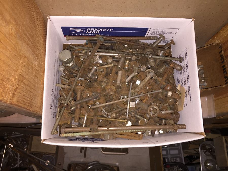 Huge Lot Of Hardware And Tools Including Nails, Screws, Bolts, Heavy Duty Crowbars, Metal Tongs [Photo 19]