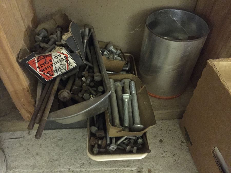 Huge Lot Of Hardware And Tools Including Nails, Screws, Bolts, Heavy Duty Crowbars, Metal Tongs [Photo 2]