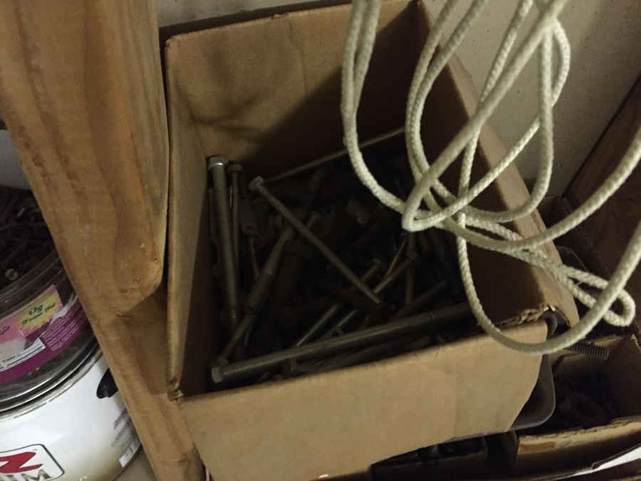 Huge Lot Of Hardware And Tools Including Nails, Screws, Bolts, Heavy Duty Crowbars, Metal Tongs [Photo 16]