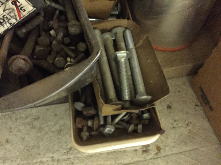 Huge Lot Of Hardware And Tools Including Nails, Screws, Bolts, Heavy Duty Crowbars, Metal Tongs [Photo 12]