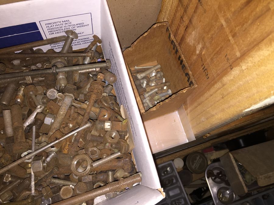 Huge Lot Of Hardware And Tools Including Nails, Screws, Bolts, Heavy Duty Crowbars, Metal Tongs [Photo 20]