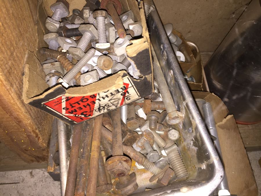 Huge Lot Of Hardware And Tools Including Nails, Screws, Bolts, Heavy Duty Crowbars, Metal Tongs [Photo 10]