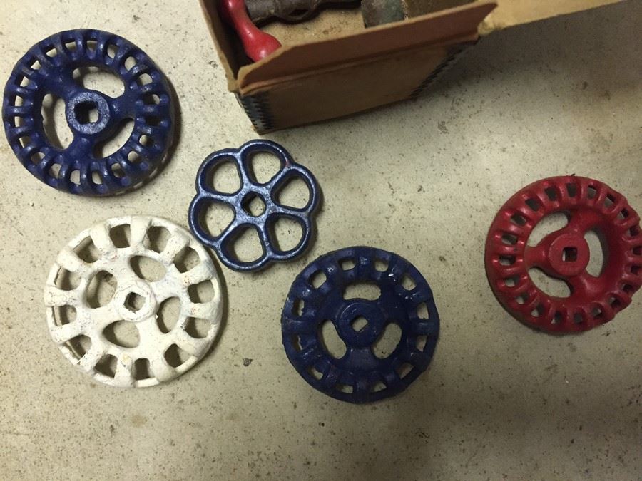 Vintage Red White & Blue Plumbing Hand Wheels [Photo 2]