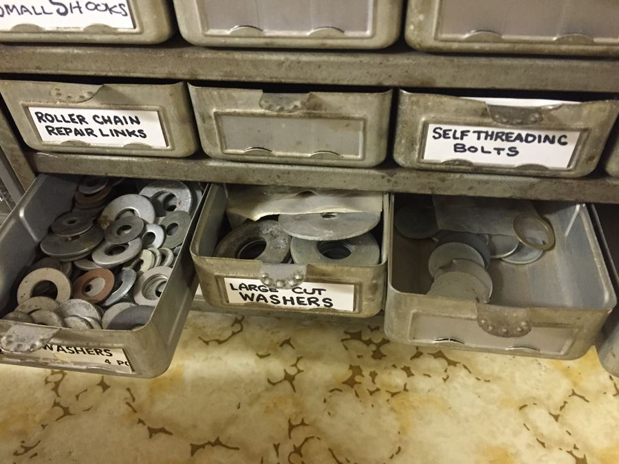 Vintage Metal Storage Cabinet Filled With Hardware And Tools [Photo 20]