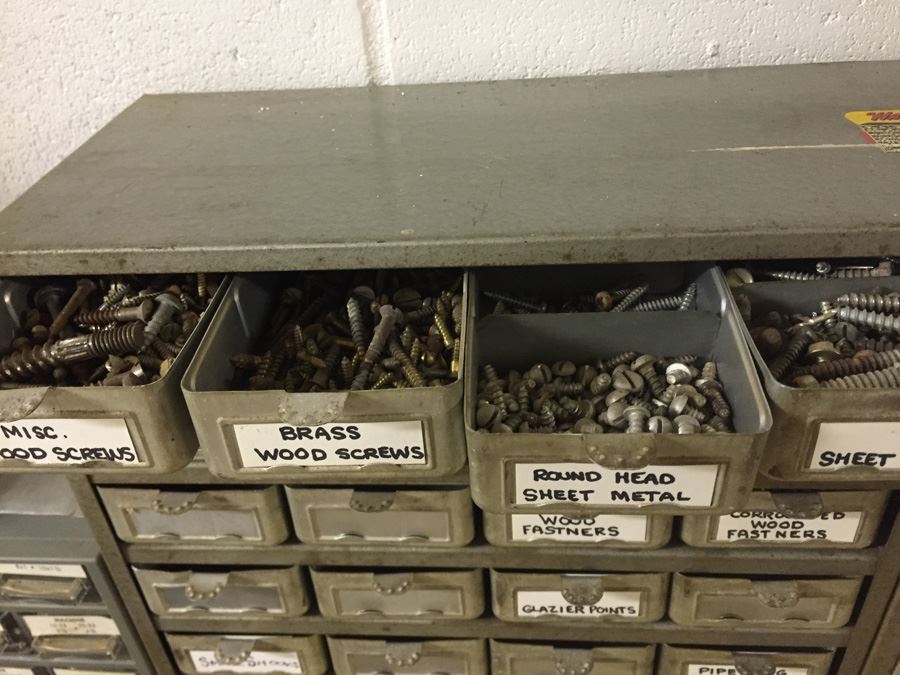 Vintage Metal Storage Cabinet Filled With Hardware And Tools [Photo 14]