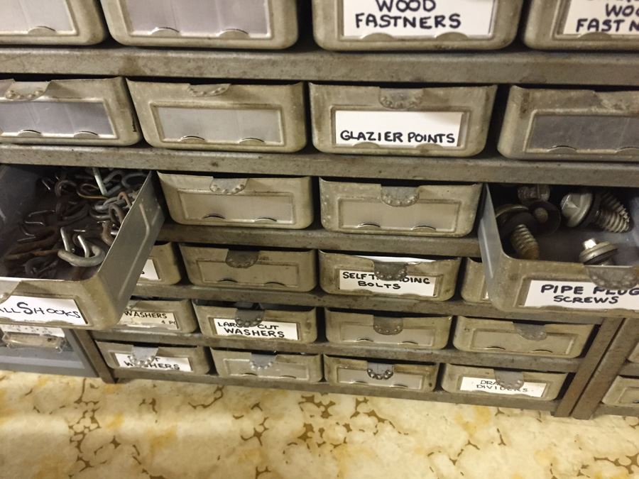 Vintage Metal Storage Cabinet Filled With Hardware And Tools [Photo 18]