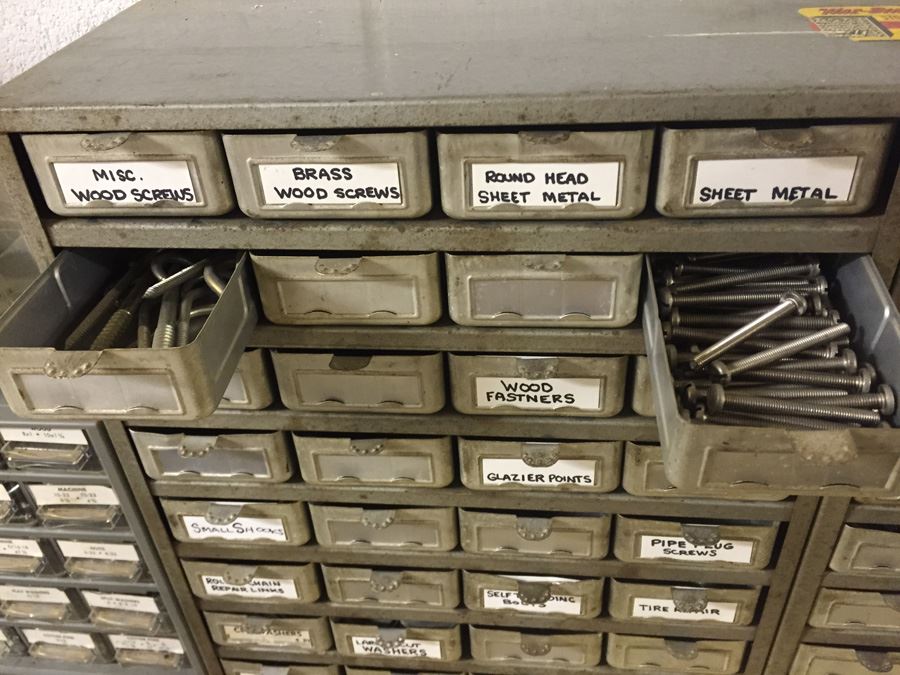 Vintage Metal Storage Cabinet Filled With Hardware And Tools [Photo 15]