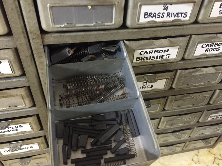 Vintage Metal Storage Cabinet Filled With Hardware And Tools [Photo 7]