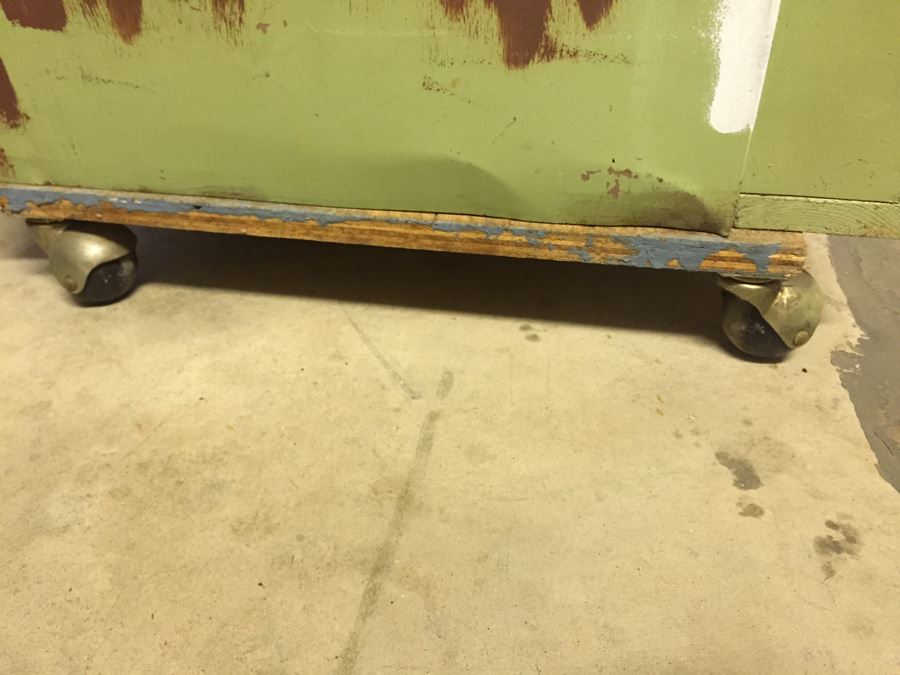 Vintage Green Storage Cabinet On Casters [Photo 4]