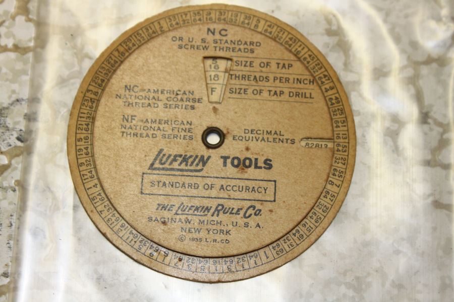 1935 Lufkin Tools Wheel For Determining Size Of Tap [Photo 1]