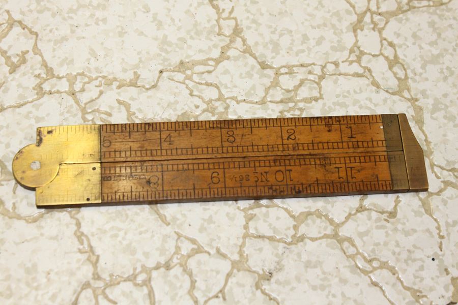 Vintage UPSON NUT CO Wood Brass Folding Ruler