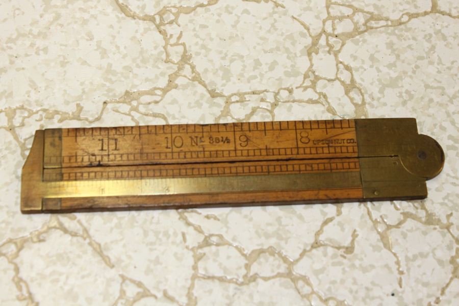 Vintage UPSON NUT CO Wood Brass Folding Ruler