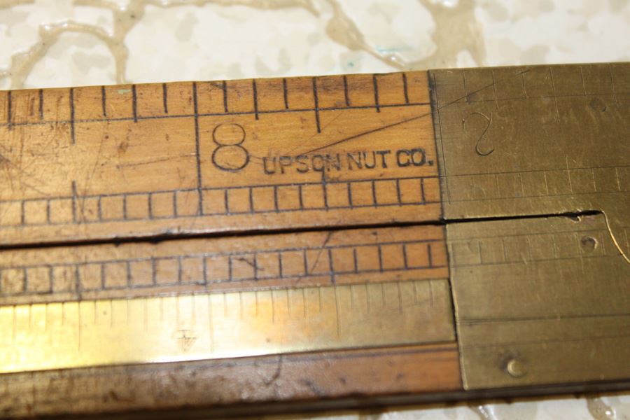 Vintage UPSON NUT CO Wood Brass Folding Ruler  [Photo 3]