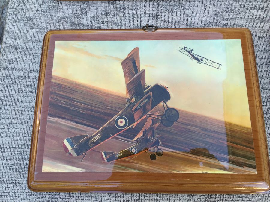 (4) J B Deneen Aviation Prints Mounted On Wood