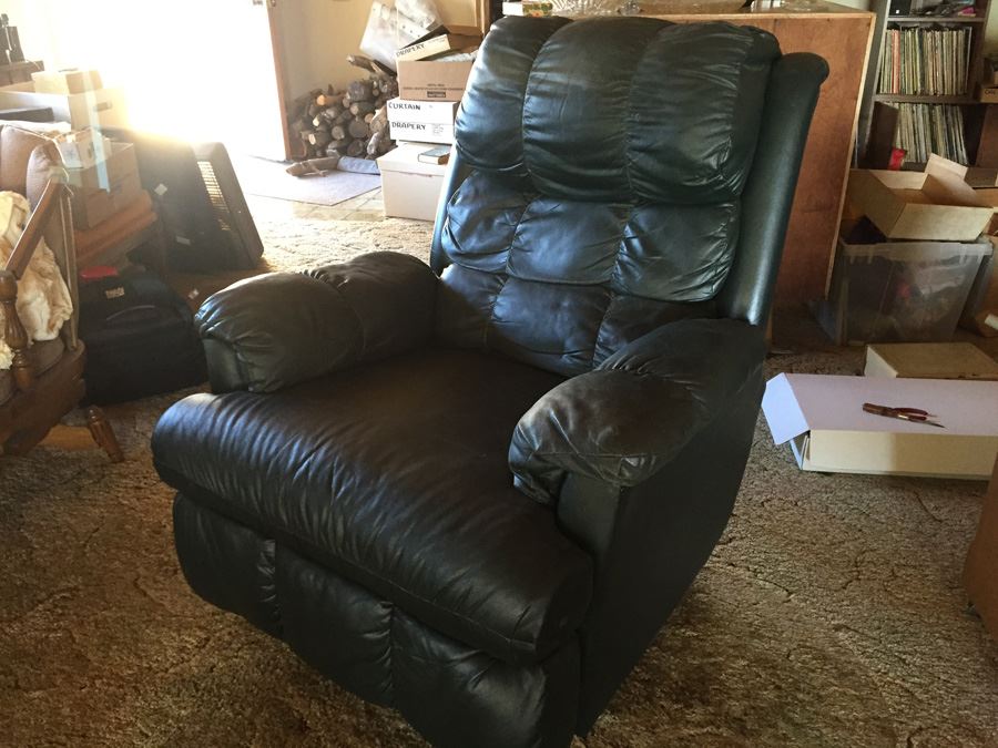 Vintage Green Leather Reclining Chair