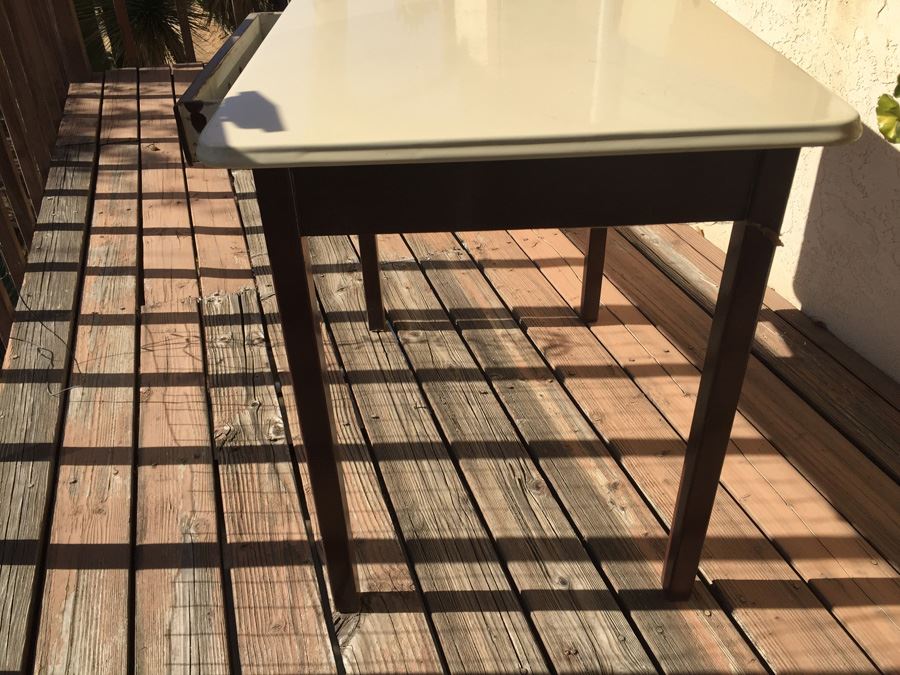 Vintage Porcelain Enamel Kitchen Table With Drawer [Photo 4]