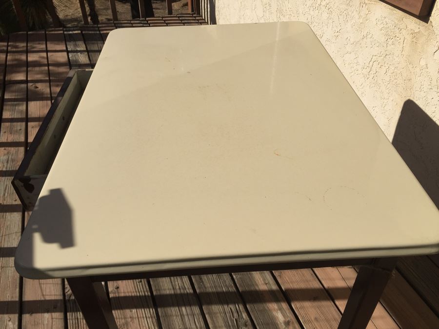 Vintage Porcelain Enamel Kitchen Table With Drawer [Photo 3]