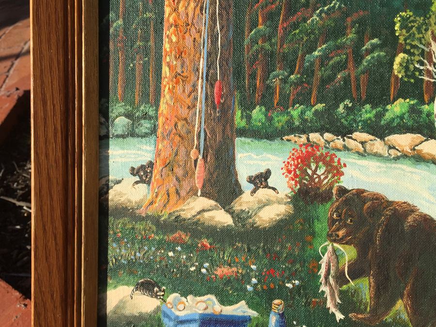 P. G. Bergmann Original Oil Painting Bear With Cubs In Nature 1973 Titled Recycle [Photo 5]