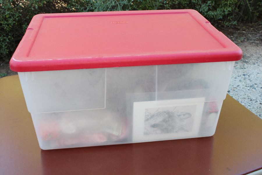 Plastic Bin Full Of Christmas Ornaments [Photo 1]