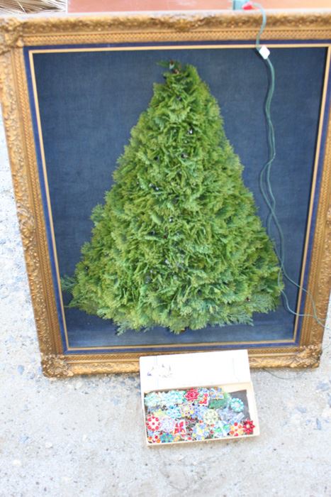 Framed Lighted Christmas Tree With Box Full Of Hand Made Decorations For Tree [Photo 2]