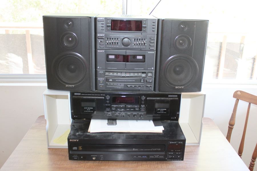 Electronics Lot Includes SONY Stereo System, Denon Double Cassette Deck And SONY 5 DISC CD Player [Photo 1]