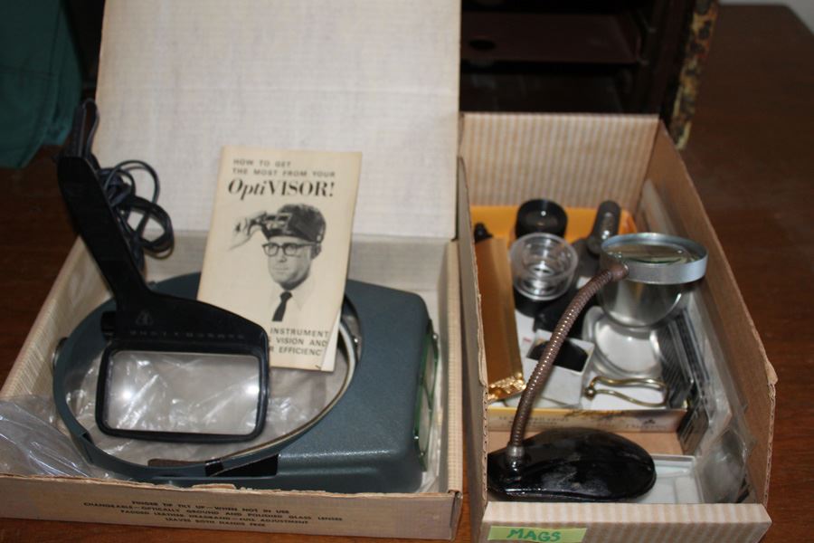 Magnifier Lot Includes OptiVISOR, Magnifying Glasses And Jewelers Loupes