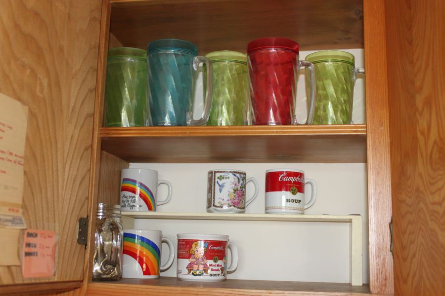 Cupboard Lot Of Glasses, Coffee Cups And Plates [Photo 2]