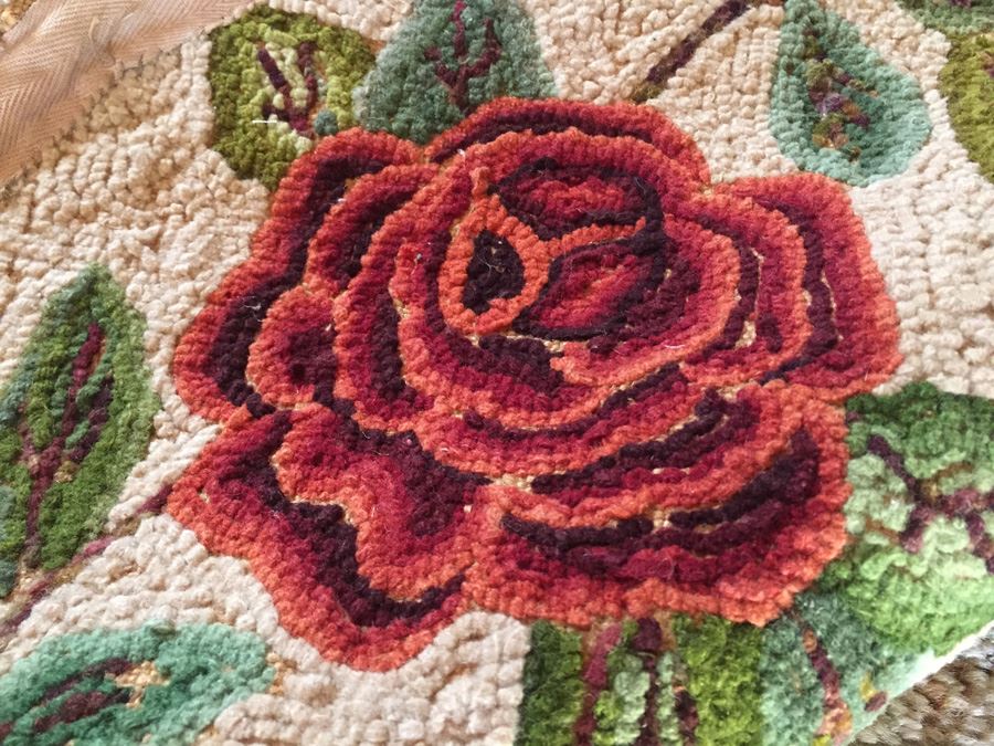 Vintage Round Needlepoint Rug Hand Made With Roses [Photo 5]