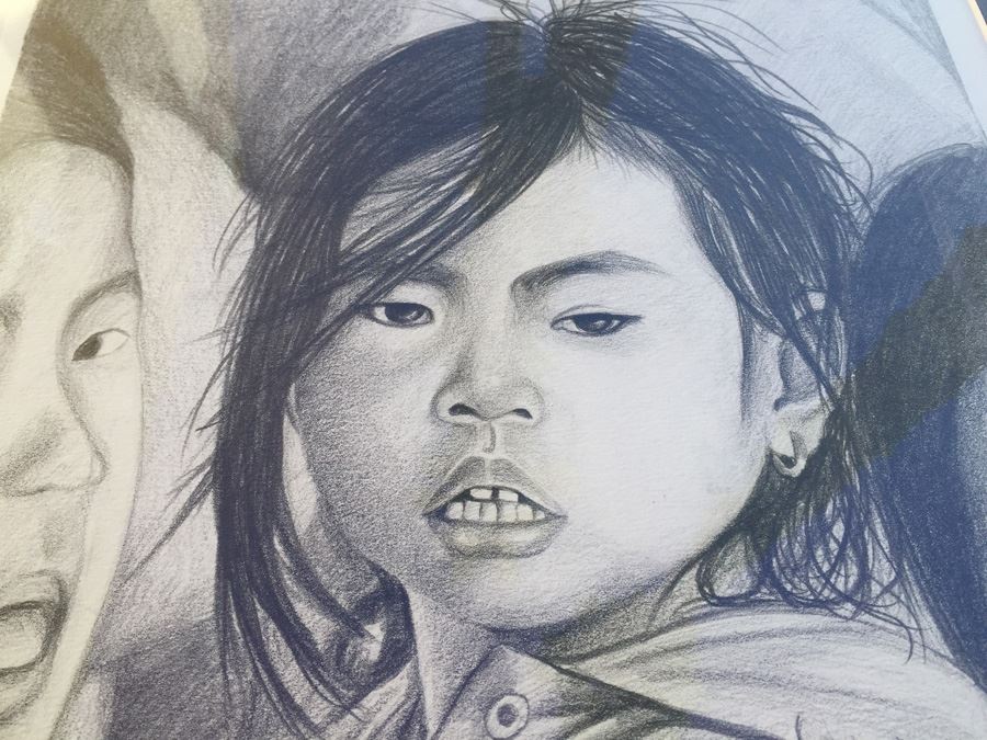 Framed Original Pencil Drawing By Rin Yame Cambodia [Photo 3]