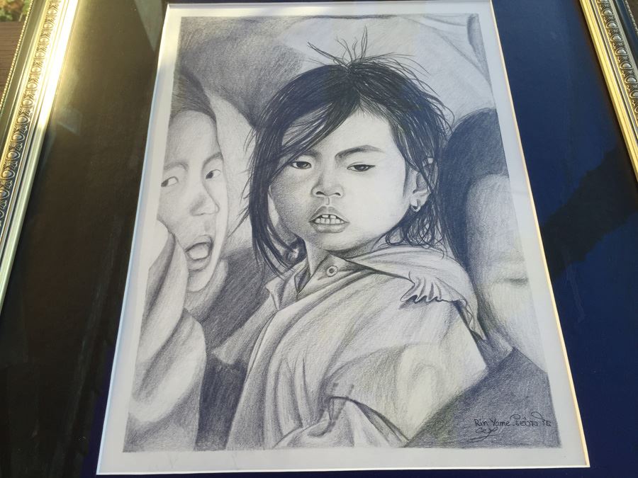 Framed Original Pencil Drawing By Rin Yame Cambodia [Photo 2]