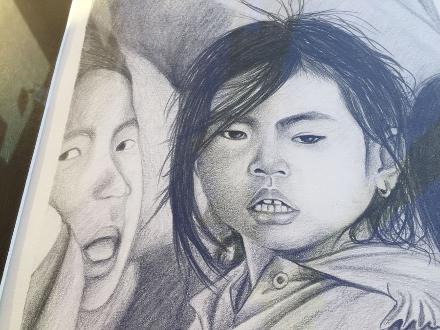 Framed Original Pencil Drawing By Rin Yame Cambodia [Photo 4]