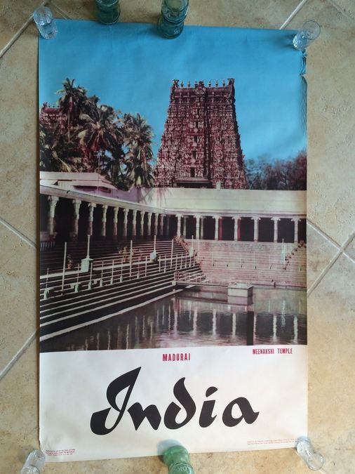 Original Vintage India Travel Poster- Madurai, Meenakshi Temple