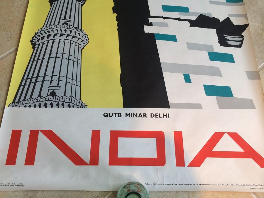 Original Vintage India Travel Poster - Qutb Minar Delhi 1959 [Photo 2]