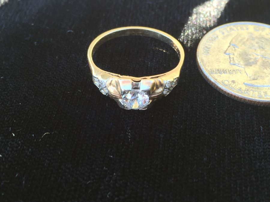 Vintage 14K Gold Ring With Diamond (Note That The Diamond Has A Large Chip)  [Photo 3]
