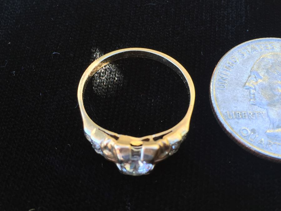 Vintage 14K Gold Ring With Diamond (Note That The Diamond Has A Large Chip)  [Photo 6]